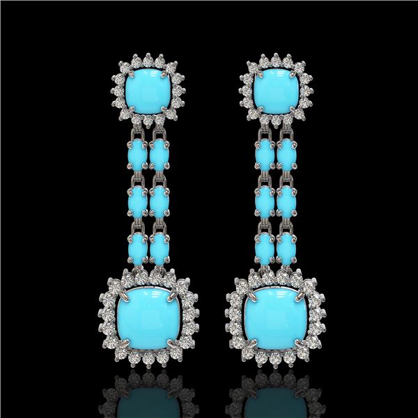 16.04 ctw Turquoise & Diamond Earrings 14K White Gold - REF-225M3G