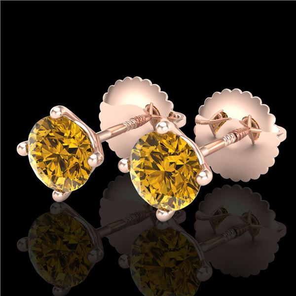 1.01 ctw Intense Fancy Yellow Diamond Art Deco Earrings 18k Rose Gold - REF-107H8R