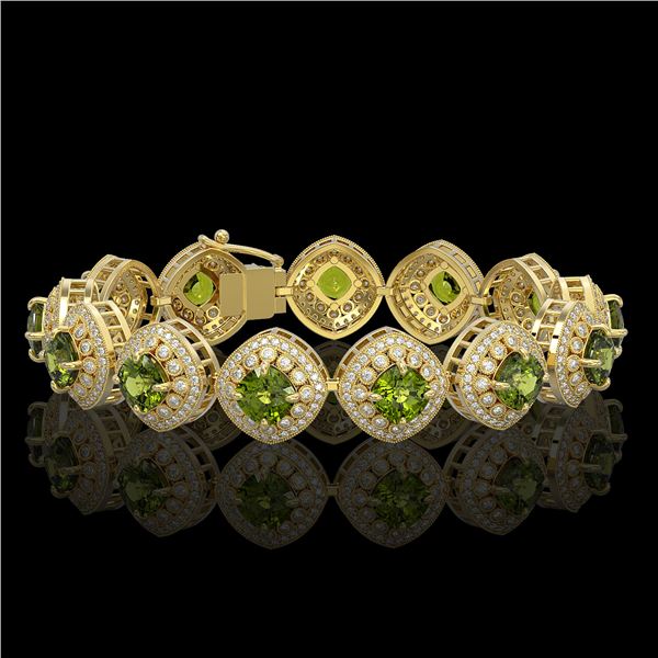 33.05 ctw Tourmaline & Diamond Victorian Bracelet 14K Yellow Gold - REF-982H8R