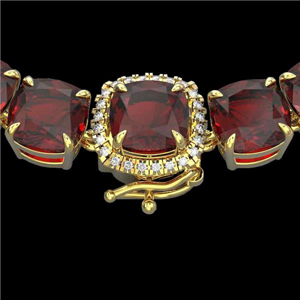 87 ctw Garnet & Diamond Micro Pave Necklace 14k Yellow Gold - REF-320X2A