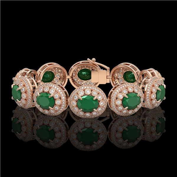 49.17 ctw Emerald & Diamond Victorian Bracelet 14K Rose Gold - REF-1404A4N