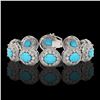 Image 1 : 38.17 ctw Turquoise & Diamond Victorian Bracelet 14K White Gold - REF-1179K3Y