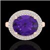 Image 2 : 4 ctw Amethyst & Micro Pave VS/SI Diamond Ring 14k Rose Gold - REF-89F8M