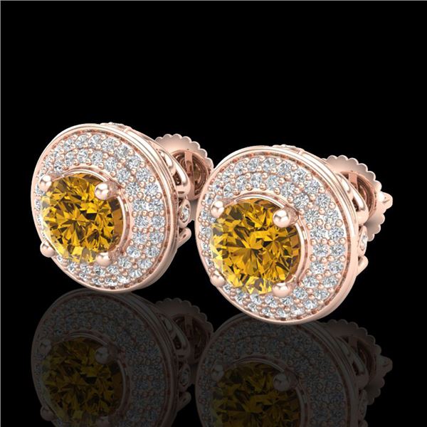 2.35 ctw Intense Fancy Yellow Diamond Art Deco Earrings 18k Rose Gold - REF-327R3K