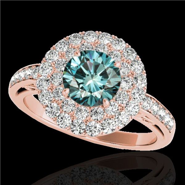 2.25 ctw SI Certified Fancy Blue Diamond Halo Ring 10k Rose Gold - REF-177X3A