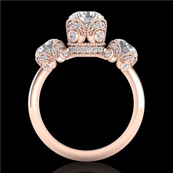 3 ctw VS/SI Diamond Art Deco 3 Stone Ring 18k Rose Gold - REF-649G3W