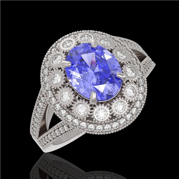 4.76 ctw Certified Tanzanite & Diamond Victorian Ring 14K White Gold - REF-178N5F