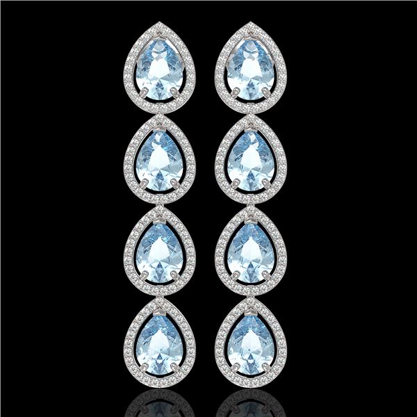 10.56 ctw Aquamarine & Diamond Micro Pave Halo Earrings 10k White Gold - REF-228M8G