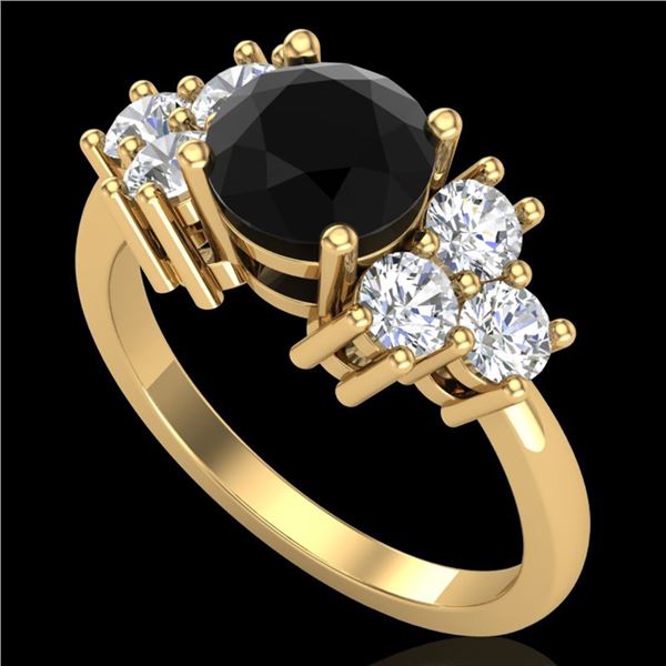 2.1 ctw Fancy Black Diamond Engagment Ring 18k Yellow Gold - REF-125W5H