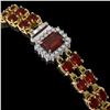 Image 2 : 14.45 ctw Garnet & Diamond Bracelet 14K Yellow Gold - REF-236R4K