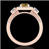 Image 3 : 1.55 ctw Intense Fancy Yellow Diamond Art Deco Ring 18k Rose Gold - REF-178F2M