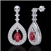 Image 2 : 2.25 ctw Ruby & Micro Pave VS/SI Diamond Earrings 14k White Gold - REF-105F5M