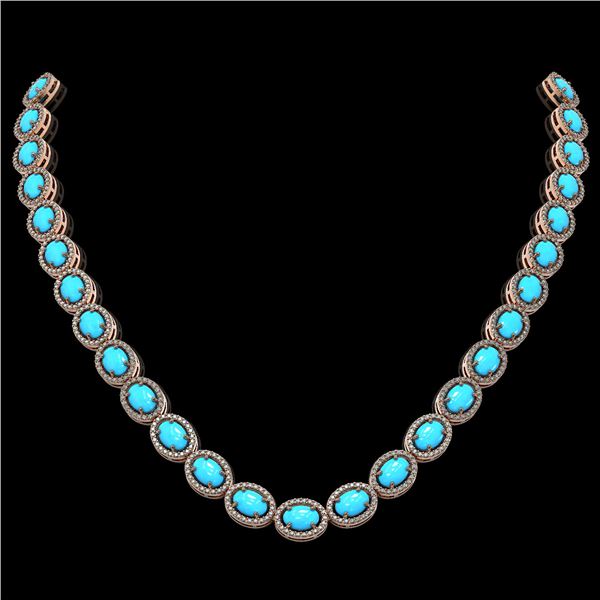 36.208 ctw Turquoise & Diamond Micro Pave Halo Necklace 10k Rose Gold - REF-553X5A