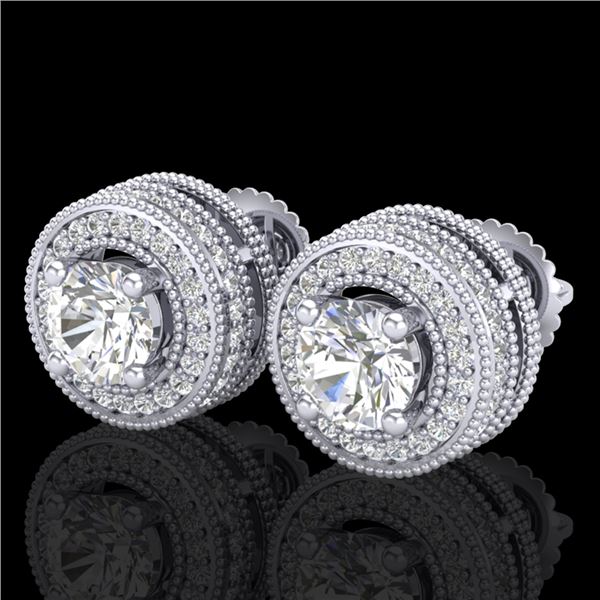 2.09 ctw VS/SI Diamond Solitaire Art Deco Stud Earrings 18k White Gold - REF-254Y5X
