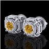 Image 1 : 1.11 ctw Intense Fancy Yellow Diamond Art Deco Earrings 18k White Gold - REF-158K2Y