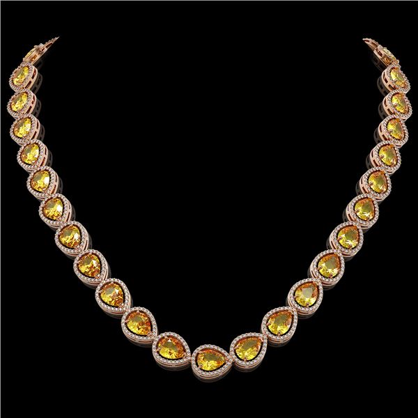 36.8 ctw Fancy Citrine & Diamond Micro Pave Halo Necklace 10k Rose Gold - REF-604Y2X