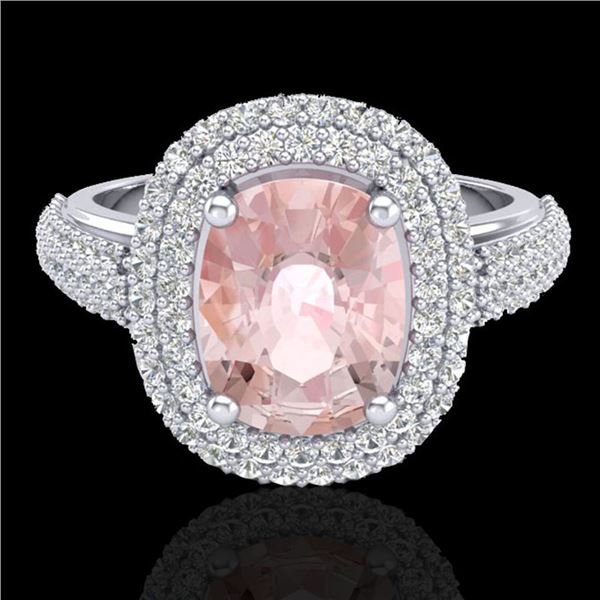 3.25 ctw Morganite & Micro Pave VS/SI Diamond Ring 18k White Gold - REF-161R8K