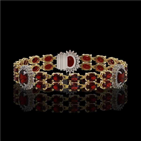 16.47 ctw Garnet & Diamond Bracelet 14K Yellow Gold - REF-254Y5X