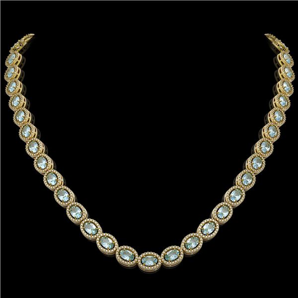 33.25 ctw Sky Topaz & Diamond Micro Pave Halo Necklace 10k Yellow Gold - REF-600Y2X