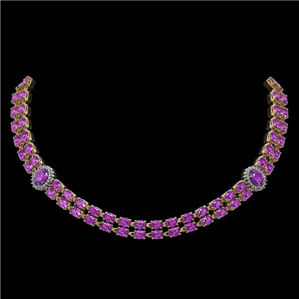 31.28 ctw Amethyst & Diamond Necklace 14K Yellow Gold - REF-454W5H