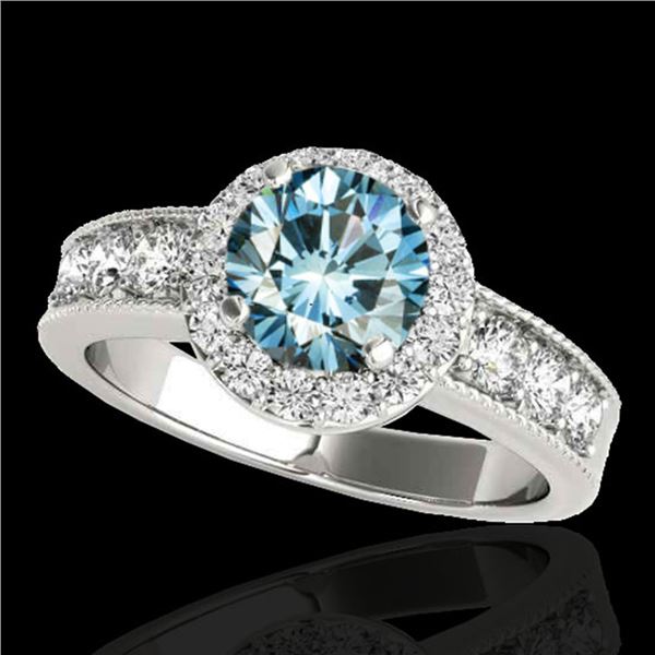 1.85 ctw SI Certified Fancy Blue Diamond Halo Ring 10k White Gold - REF-155N5F