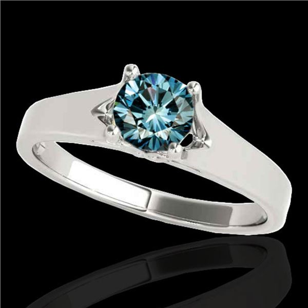 1.5 ctw SI Certified Fancy Blue Diamond Solitaire Ring 10k White Gold - REF-225K2Y