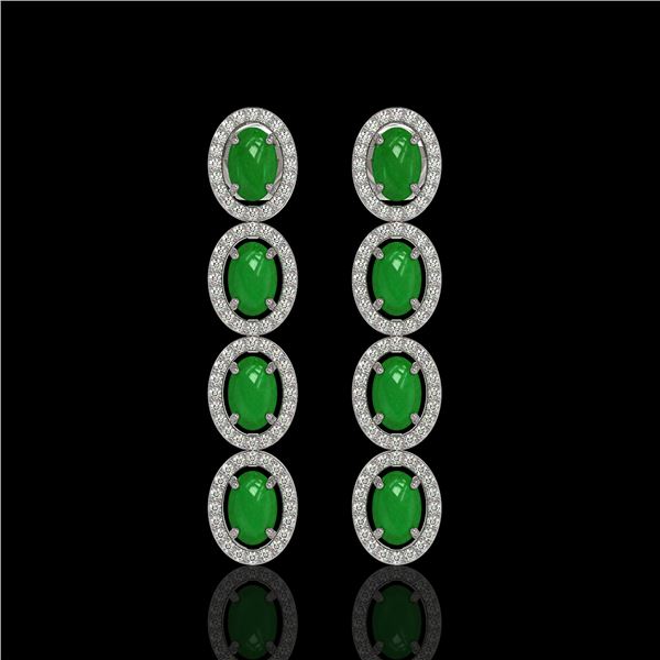 6.44 ctw Jade & Diamond Micro Pave Halo Earrings 10k White Gold - REF-103N6F