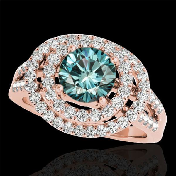 1.75 ctw SI Certified Fancy Blue Diamond Halo Ring 10k Rose Gold - REF-135A2N