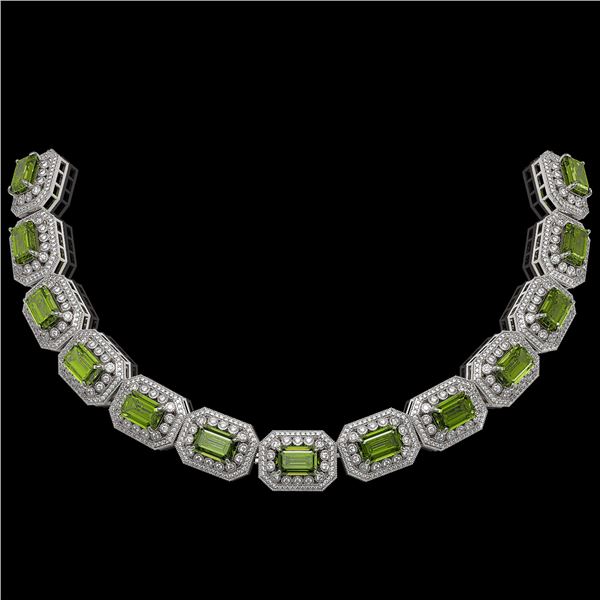 130.05 ctw Tourmaline & Diamond Victorian Necklace 14K White Gold - REF-3619R6K