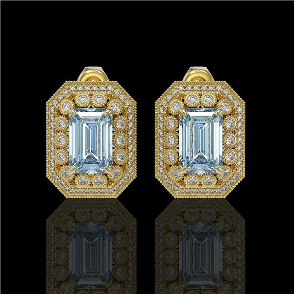 10.91 ctw Aquamarine & Diamond Victorian Earrings 14K Yellow Gold - REF-327A3N