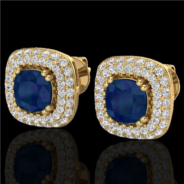 2.16 ctw Sapphire & Micro VS/SI Diamond Earrings Halo 18k Yellow Gold - REF-105K6Y