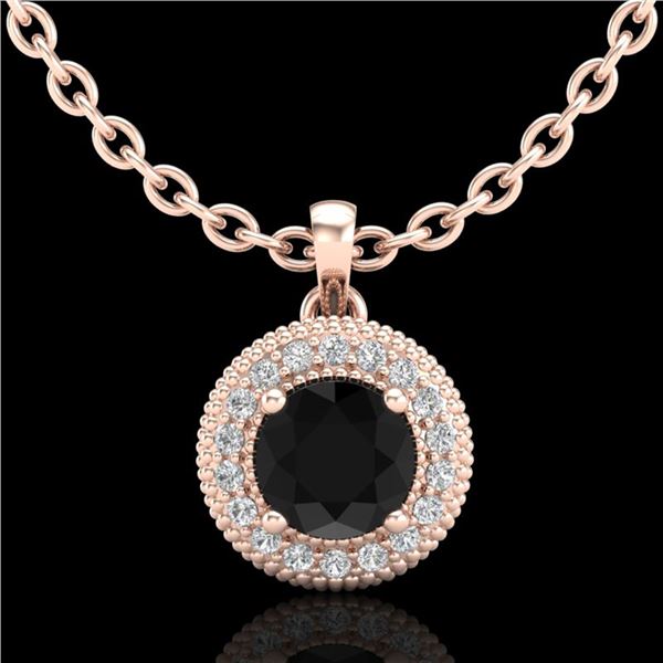 1 ctw Fancy Black Diamond Art Deco Stud Necklace 18k Rose Gold - REF-76W8H