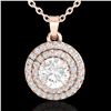 Image 1 : 1 ctw Micro Pave VS/SI Diamond Solitaire NECKALCE Halo 14k Rose Gold - REF-160A2N