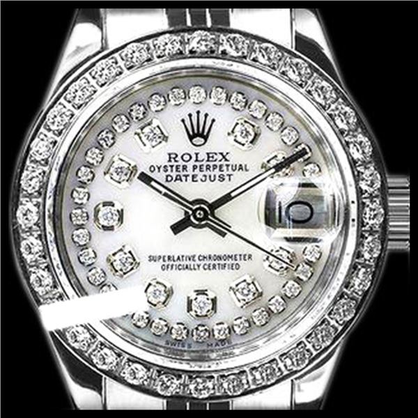 Rolex Men's Stainless Steel, QuickSet, Diamond Dial & Diamond Bezel