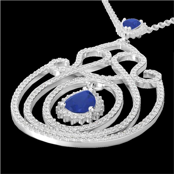 3.20 ctw Sapphire & Micro Pave Diamond Heart Necklace 14k White Gold - REF-212K8Y