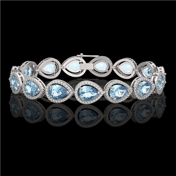 19.85 ctw Aquamarine & Diamond Micro Pave Halo Bracelet 10k White Gold - REF-423N3F