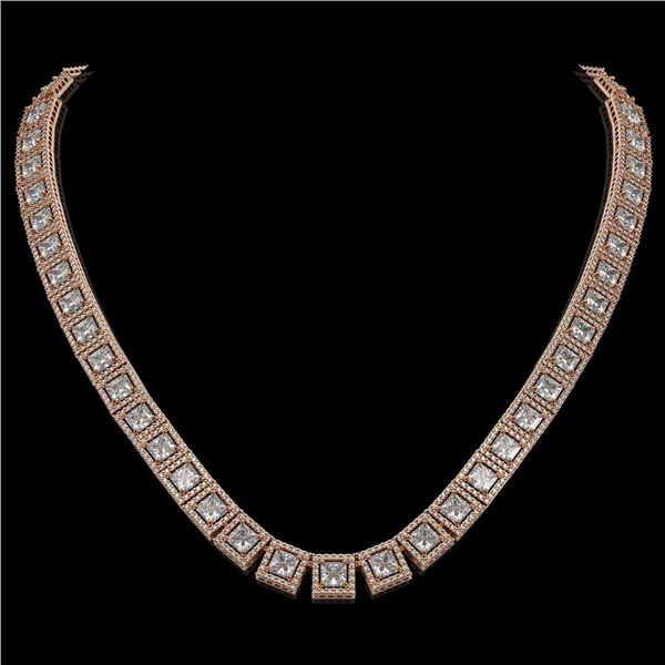 36.30 ctw Princess Cut Diamond Micro Pave Necklace 18K Rose Gold - REF-4704K5Y