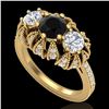 Image 1 : 2.26 ctw Fancy Black Diamond Art Deco 3 Stone Ring 18k Yellow Gold - REF-218K2Y