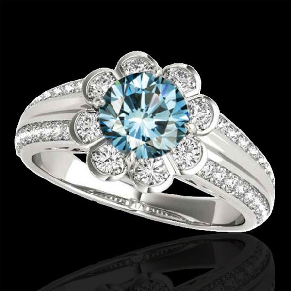 2.05 ctw SI Certified Fancy Blue Diamond Halo Ring 10k White Gold - REF-197Y8X