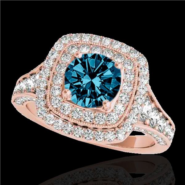 2 ctw SI Certified Blue Diamond Solitaire Halo Ring 10k Rose Gold - REF-170Y5X