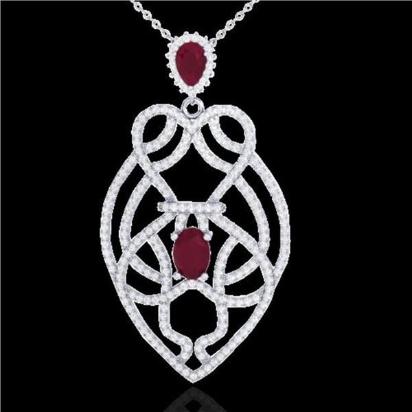 3.50 ctw Ruby & Micro VS/SI Diamond Heart Necklace 14k White Gold - REF-179H6R