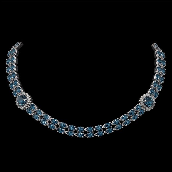 39.55 ctw London Topaz & Diamond Necklace 14K White Gold - REF-527G3W