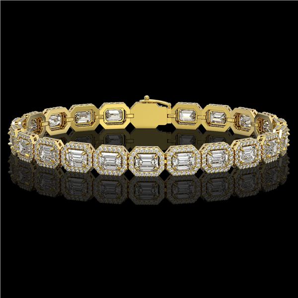 14.57 ctw Emerald Cut Diamond Micro Pave Bracelet 18K Yellow Gold - REF-2284X2A
