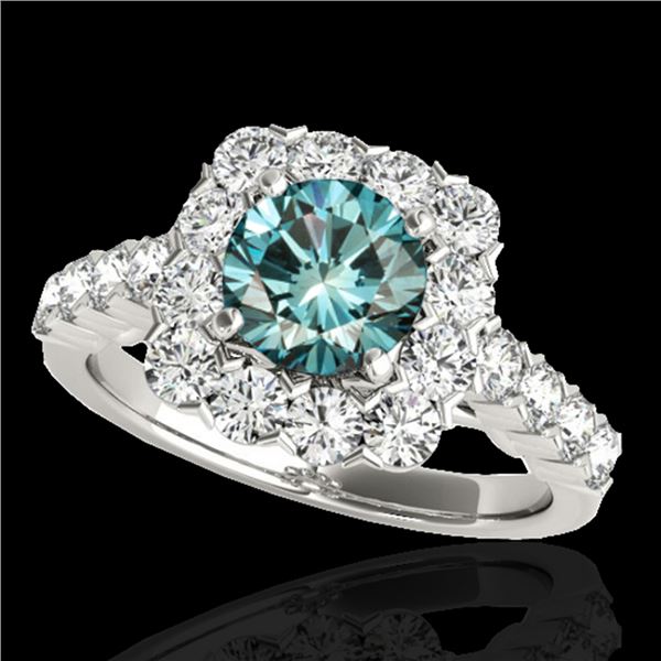 2.5 ctw SI Certified Fancy Blue Diamond Solitaire Halo Ring 10k White Gold - REF-170N5F