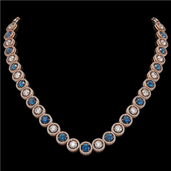 31.18 ctw Blue & Diamond Micro Pave Necklace 18K Rose Gold - REF-2904R4K