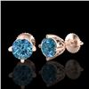 Image 2 : 1.5 ctw Fancy Intense Blue Diamond Art Deco Earrings 18k Rose Gold - REF-272K8Y