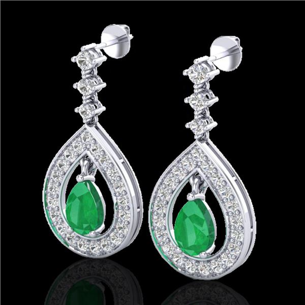 2.25 ctw Emerald & Micro Pave VS/SI Diamond Earrings 14k White Gold - REF-105W5H