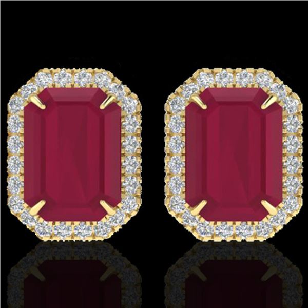 10.40 ctw Ruby & Micro Pave VS/SI Diamond Earrings 18k Yellow Gold - REF-136H4R