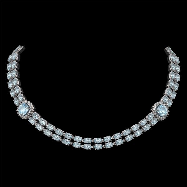 33.39 ctw Aquamarine & Diamond Necklace 14K White Gold - REF-527A3N