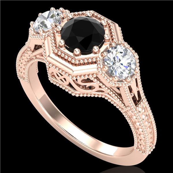 1.05 ctw Fancy Black Diamond Art Deco 3 Stone Ring 18k Rose Gold - REF-123R6K